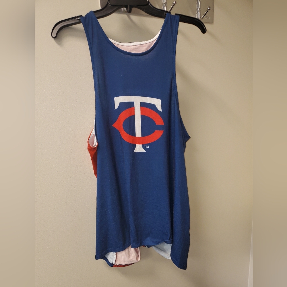 2XL MN Twins Split/Open/Tie Back Blue/Red Tank‎ W/Design Front & Back GEN MERCH